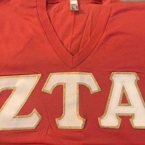 V neck coral ZTA Letter shirt